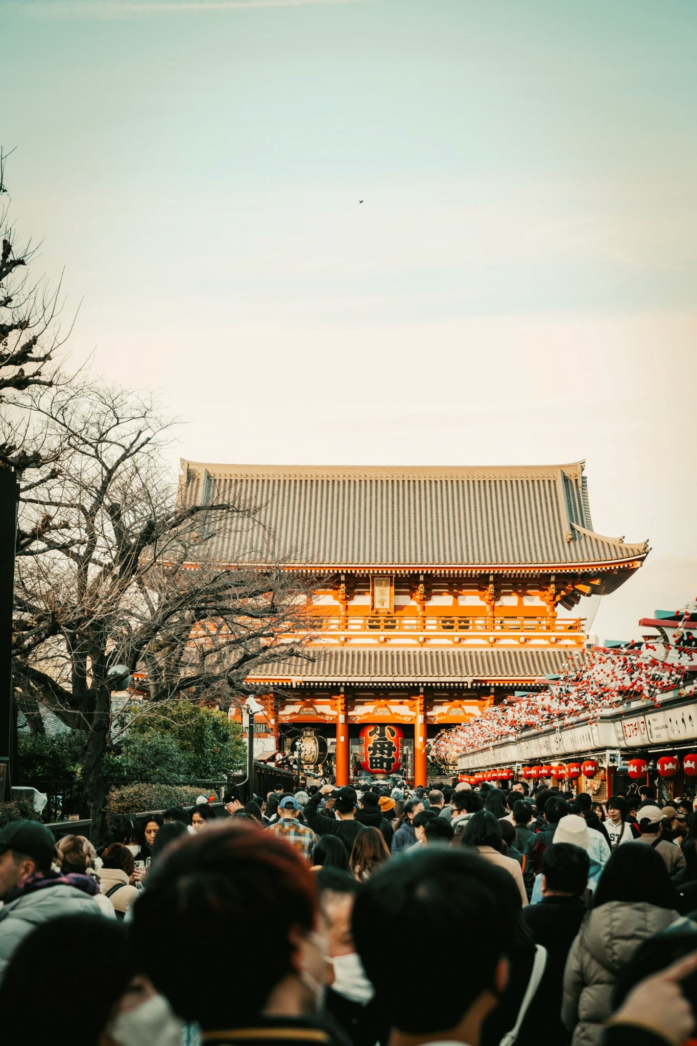 Colorful traditional shops lining Nakamise Street toward Sensoji