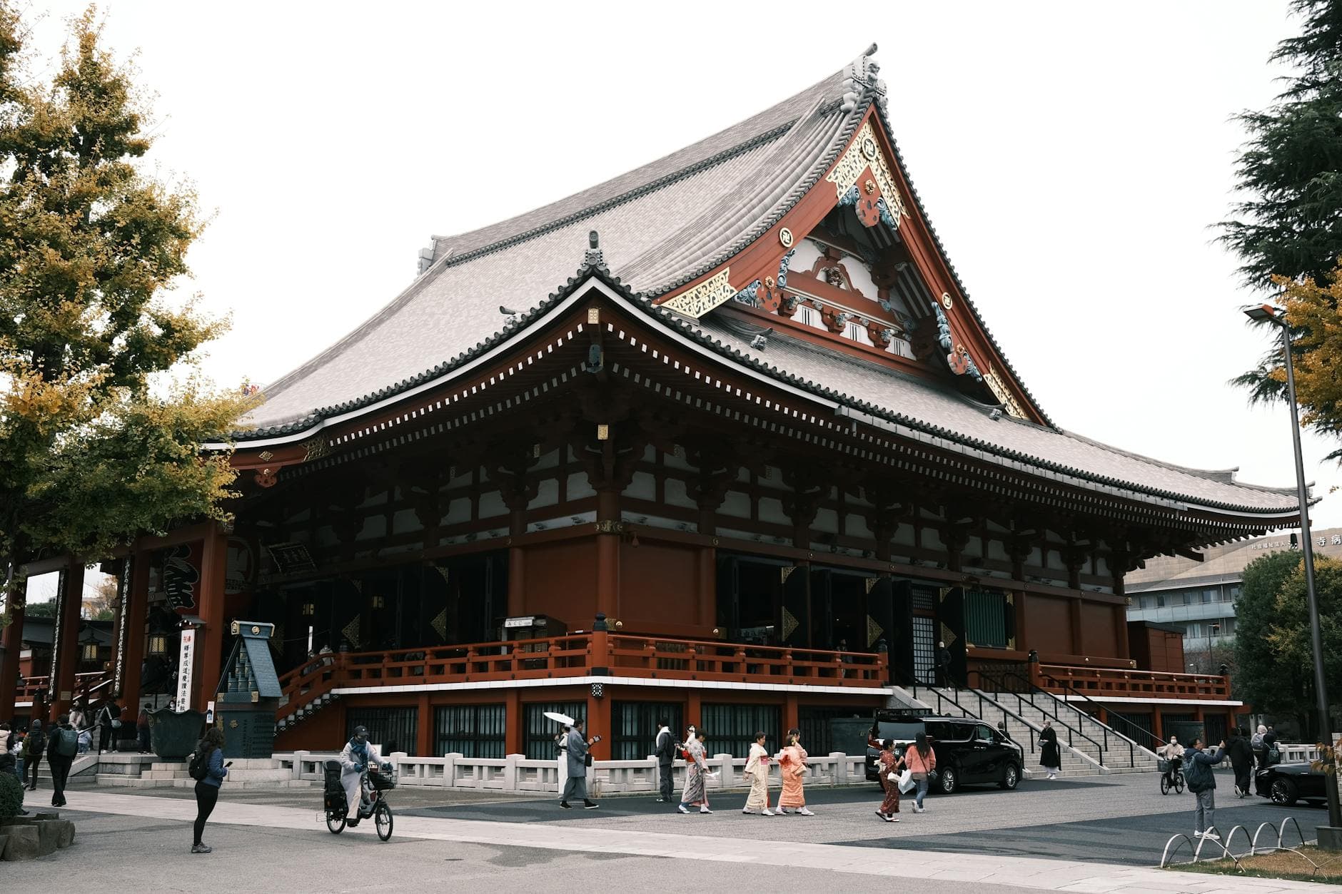 Sensoji Temple in Tokyo showing traditional architecture and a crowd of visitors