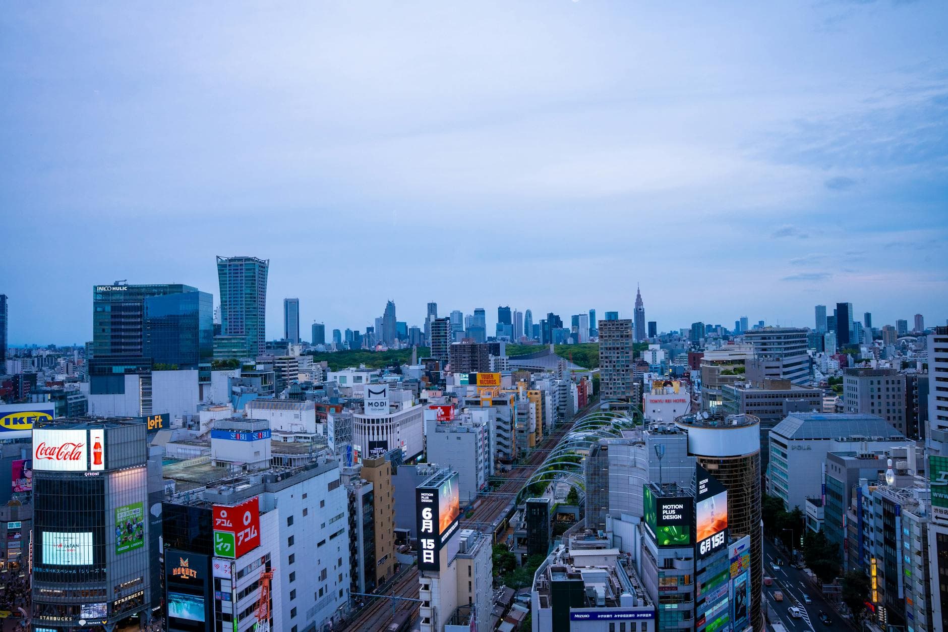 Tokyo cityscape during blue hour with cool tones across the skyline