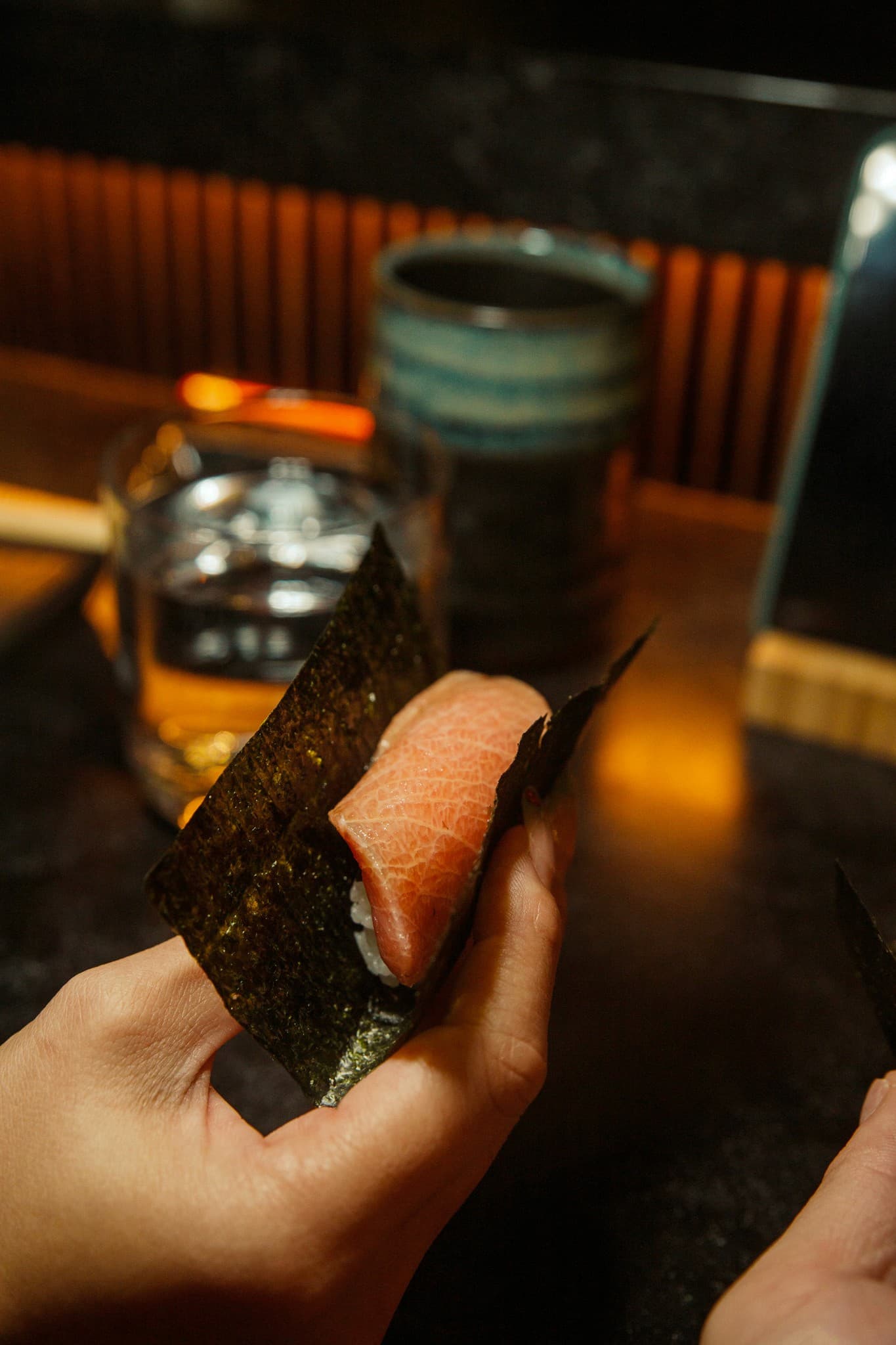 Fresh maguro sushi wrapped in nori