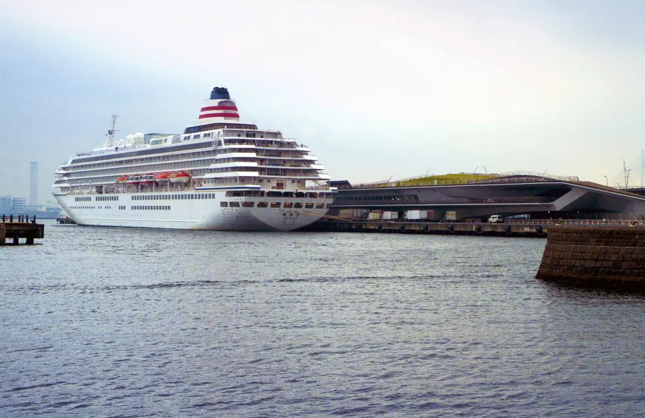 Cruise ship docked beside the Osanbashi passenger terminal at Yokohama port