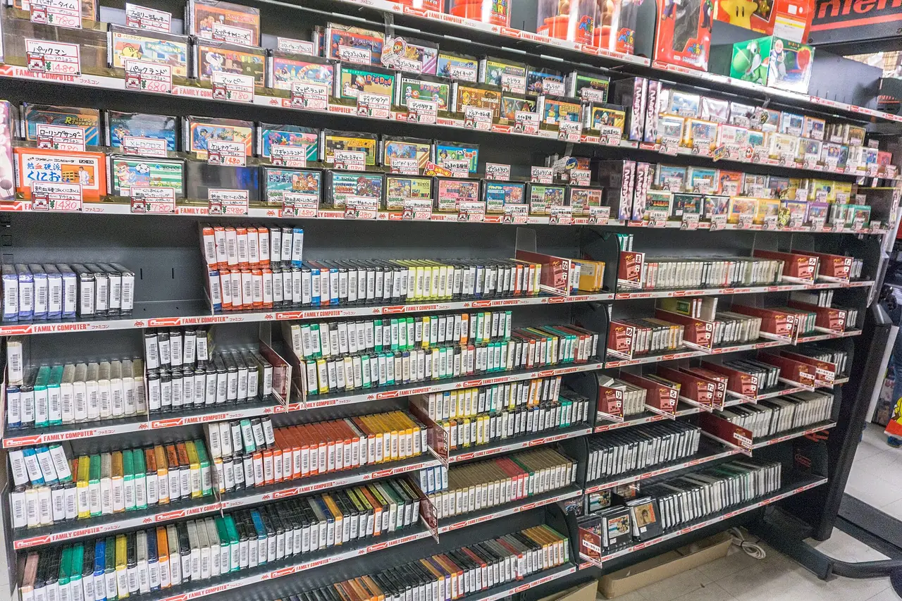 Shelves of retro video games at Super Potato in Akihabara