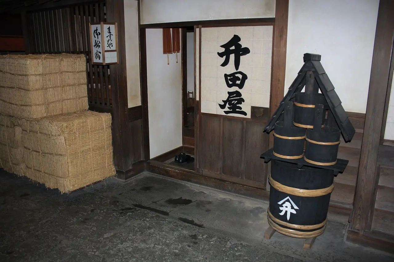 Recreated Edo period rice shop front inside the Fukagawa Edo Museum in Koto