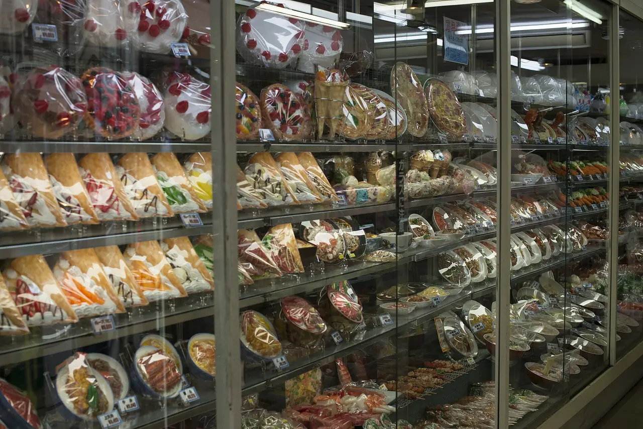 Glass cases of plastic sample food made for Japanese restaurant displays