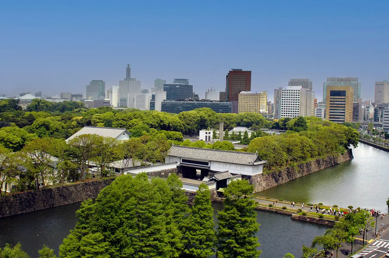 The moat and gate at the entrance to the Imperial Palace East Gardens in Tokyo