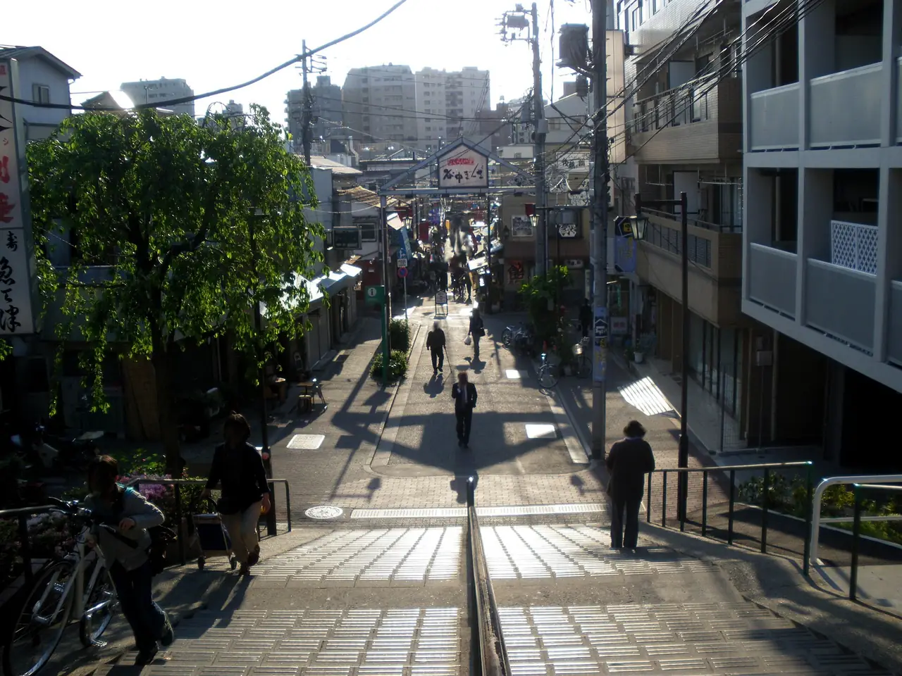Looking down the Yuyake Dandan steps toward the Yanaka Ginza shopping street
